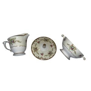 Regal China by Sango Creamer Lid Sugar Set Floral Gold Made in Japan Vintage